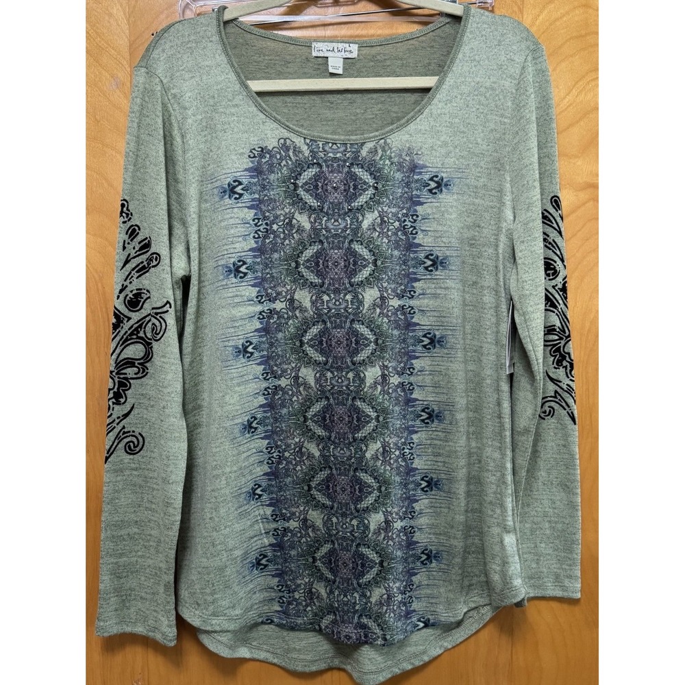 Live and Let Live Olive and Navy Long Sleeve Top